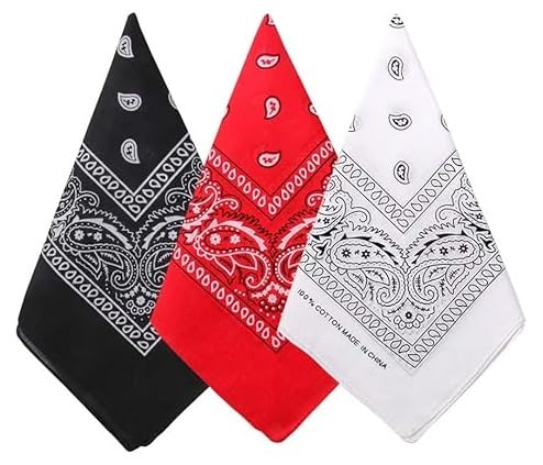 PAROPKAR Multi-Purpose Fancy Trendy Men Handkerchief 100% Cotton Novelty Printed Paisley Cowboy Bandana for Men Women (Black Red White) - Image 1