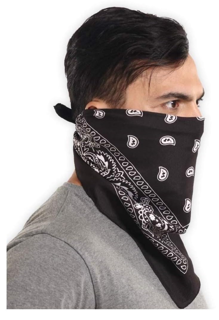 PAROPKAR Multi-Purpose Fancy Trendy Men Handkerchief 100% Cotton Novelty Printed Paisley Cowboy Bandana for Men Women (Black Red White) - Image 2