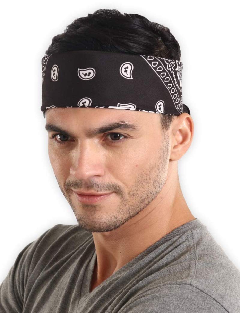 PAROPKAR Multi-Purpose Fancy Trendy Men Handkerchief 100% Cotton Novelty Printed Paisley Cowboy Bandana for Men Women (Black Red White) - Image 3