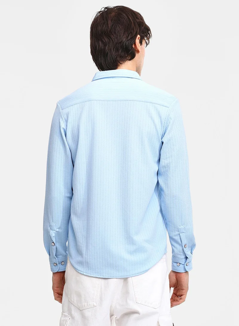 Campus Sutra Men's Baby Blue Stripe-Creased Shirt