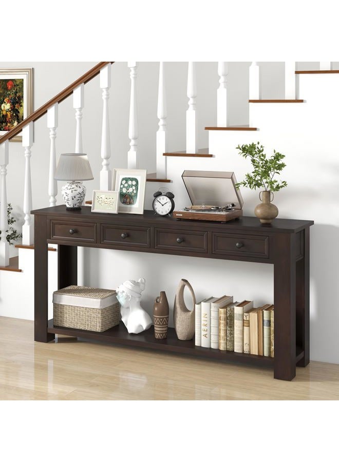 Giantex 63" Farmhouse Console Table with 4 Drawers, Modern Wood Entryway Table, Narrow Long Sofa Tables with Open Storage Shelf for Living Room, Hallway, Entrance, Foyer, Rustic Vintage, Espresso - Image 4