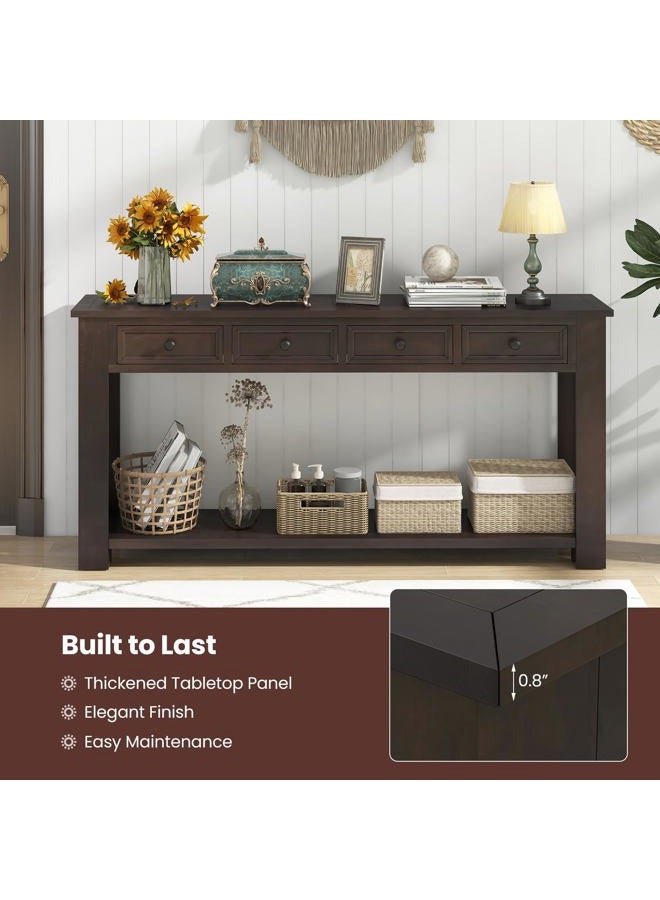 Giantex 63" Farmhouse Console Table with 4 Drawers, Modern Wood Entryway Table, Narrow Long Sofa Tables with Open Storage Shelf for Living Room, Hallway, Entrance, Foyer, Rustic Vintage, Espresso - Image 5