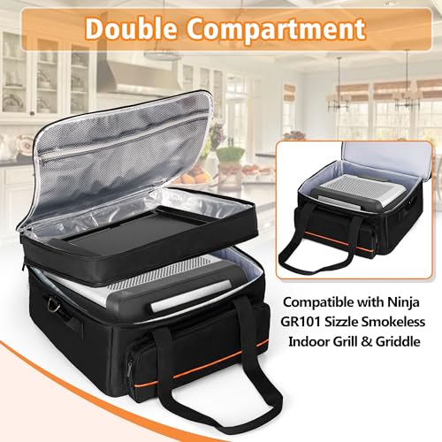 samdew Doublelayer Grill Carrying Bag Grill Cover Compatible with Ninja GR101 Sizzle Smokeless Indoor Grill Griddle Padded Grill Storage Case for Grill Plate Accessories Tools Bag Only - Image 3