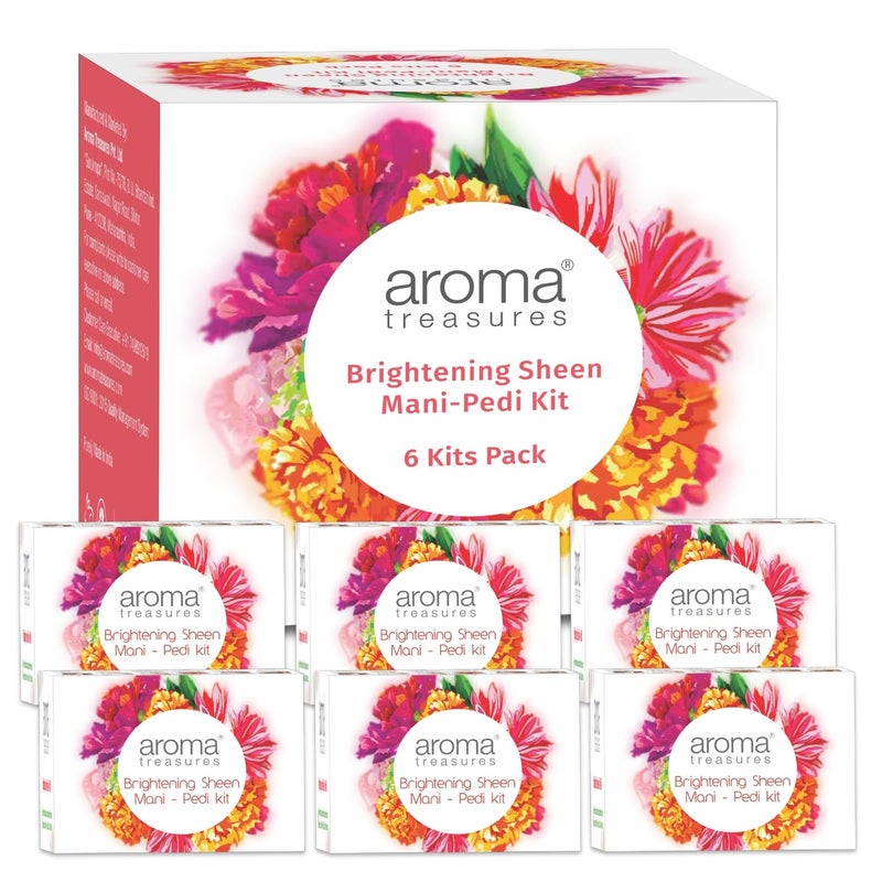 Aroma Treasures Brightening Sheen ManiPedi Kit Natural FruitInfused Manicure and Pedicure kit with Arbutin Lavender Orange Lemongrass and Kokum Butter for Radiant Even Skin Tone PACK OF 6 - Image 1