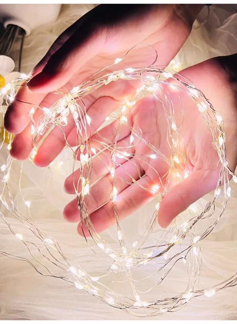 Battery-Powered Silvery Wire Fairy String Lights – 10m with 100 LEDs, 8 Lighting Modes, Remote Control – Perfect for Christmas, Weddings, Ramadan, Diwali, and Festive Home Decorations - Image 2