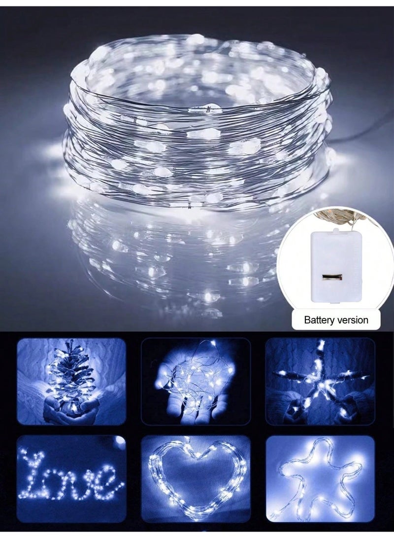 Battery-Powered Silvery Wire Fairy String Lights – 10m with 100 LEDs, 8 Lighting Modes, Remote Control – Perfect for Christmas, Weddings, Ramadan, Diwali, and Festive Home Decorations - Image 1