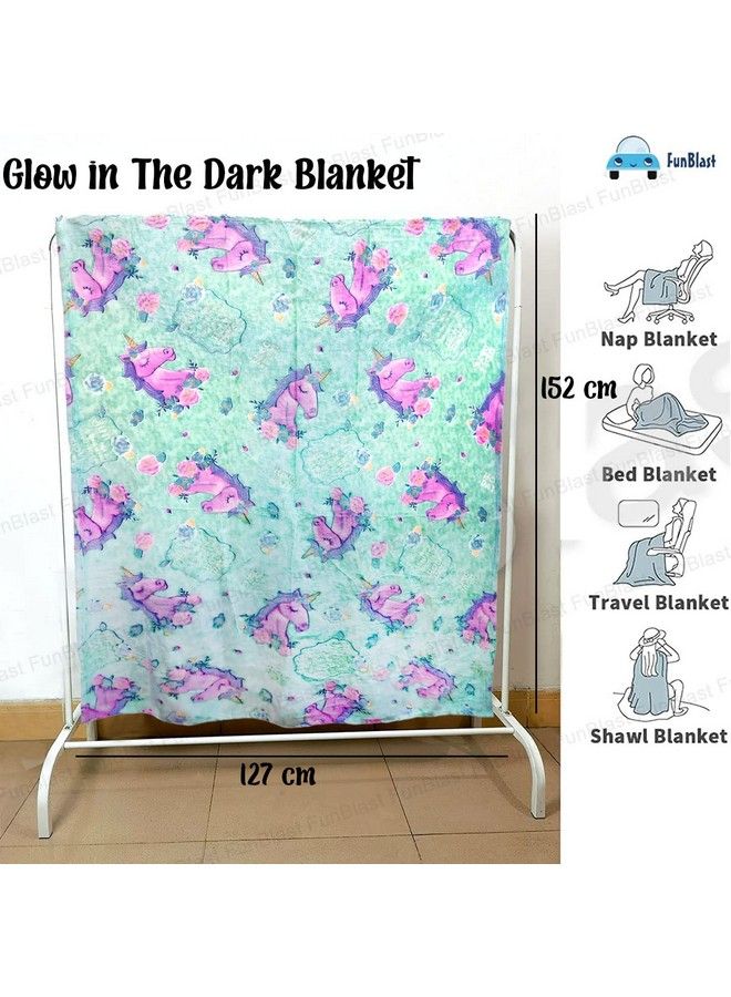 FunBlast بطانية مضيئة في الظلام للأطفال بطباعة رسوم متحركة، بطانيات خفيفة الوزن وناعمة ومريحة لجميع الأحوال الجوية للأطفال الصغار من سن 1 إلى 10 سنوات، الأولاد والبنات (أخضر يونيكورن) - Image 3