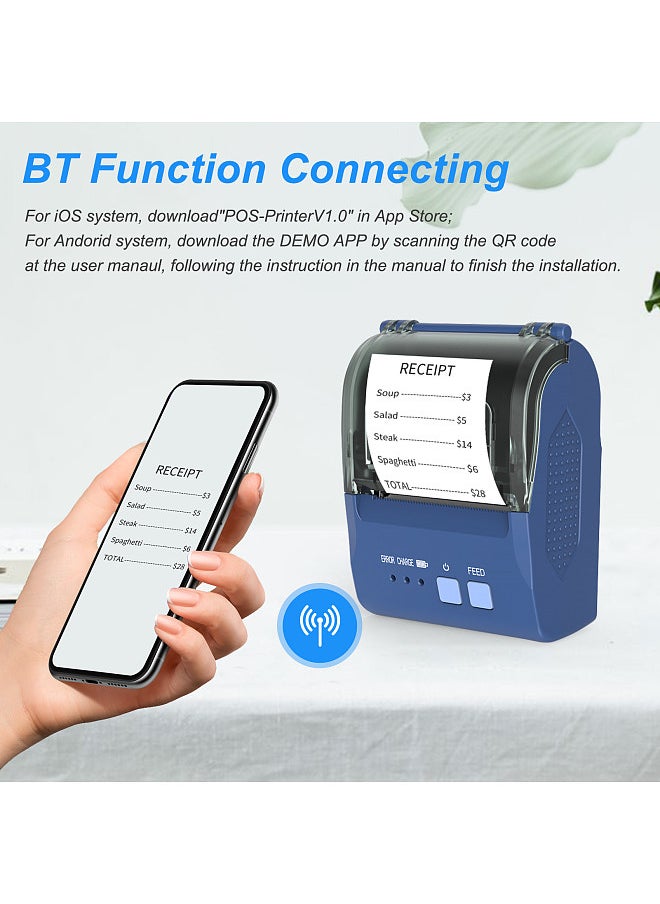 58mm Portable Mini Thermal Receipt Printer USB & BT Connection 2 inches Wireless Printer High Speed with 1 Roll Paper Inside Compatible with iOS Android Windows for Restaurant Sales Retail Shop