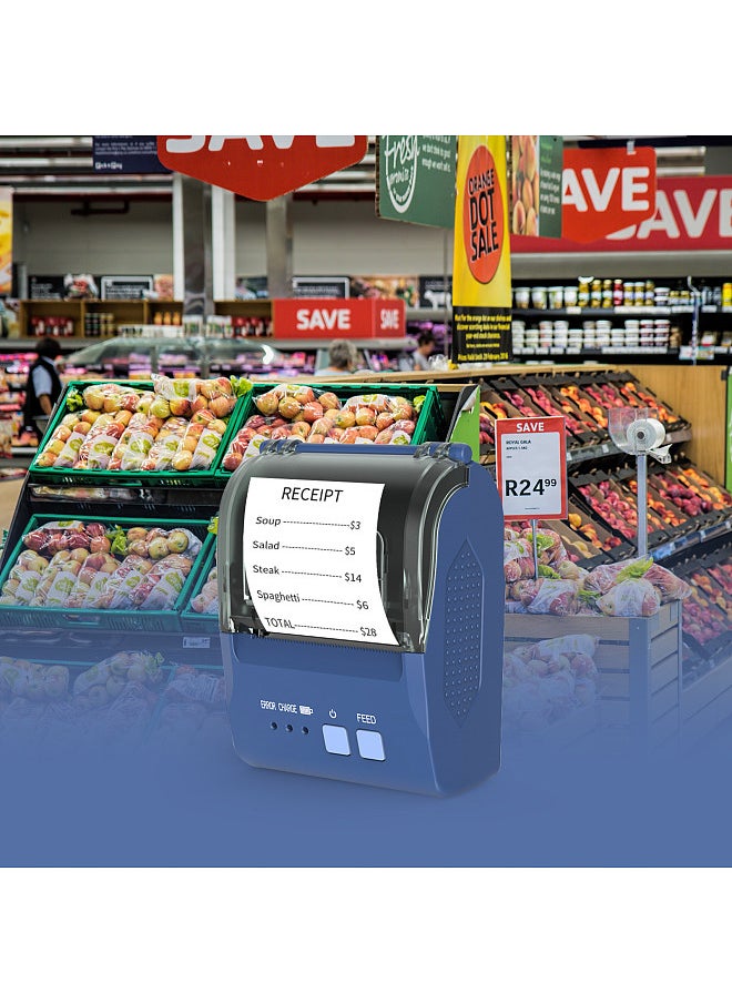 58mm Portable Mini Thermal Receipt Printer USB & BT Connection 2 inches Wireless Printer High Speed with 1 Roll Paper Inside Compatible with iOS Android Windows for Restaurant Sales Retail Shop