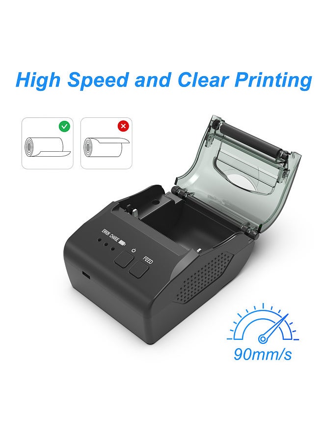 58mm Portable Mini Thermal Receipt Printer USB & BT Connection 2 inches Wireless Printer High Speed with 1 Roll Paper Inside Compatible with iOS Android Windows for Restaurant Sales Retail Shop