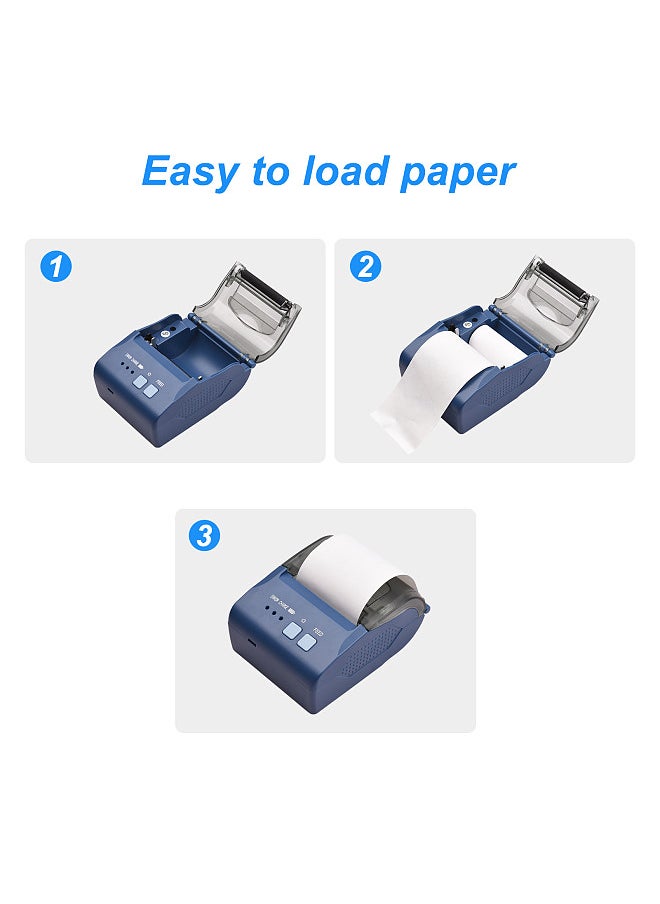 58mm Portable Mini Thermal Receipt Printer USB & BT Connection 2 inches Wireless Printer High Speed with 1 Roll Paper Inside Compatible with iOS Android Windows for Restaurant Sales Retail Shop