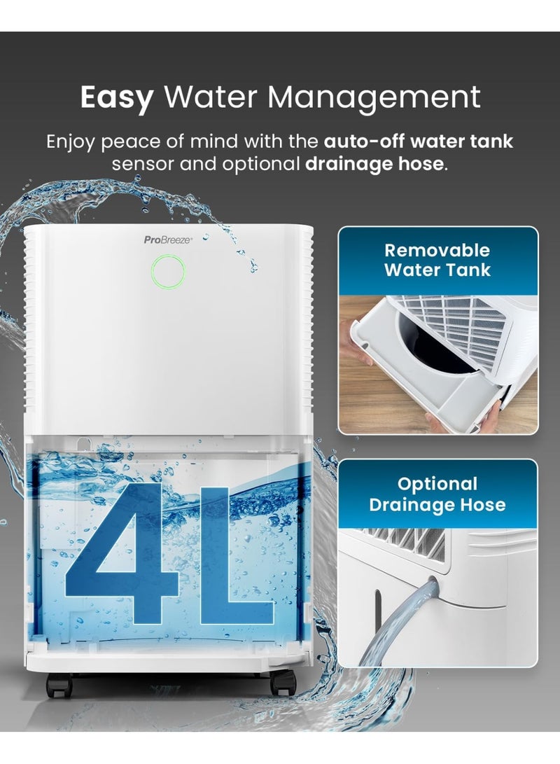 Pro Breeze 20L/Day Smart Compressor Dehumidifier with 4L Water Tank, Laundry Drying & Automatic Humidity Sensor - Mould Remover with 24-Hour Timer and Sleep Mode for Damp, Mould and Condensation  - Image 3