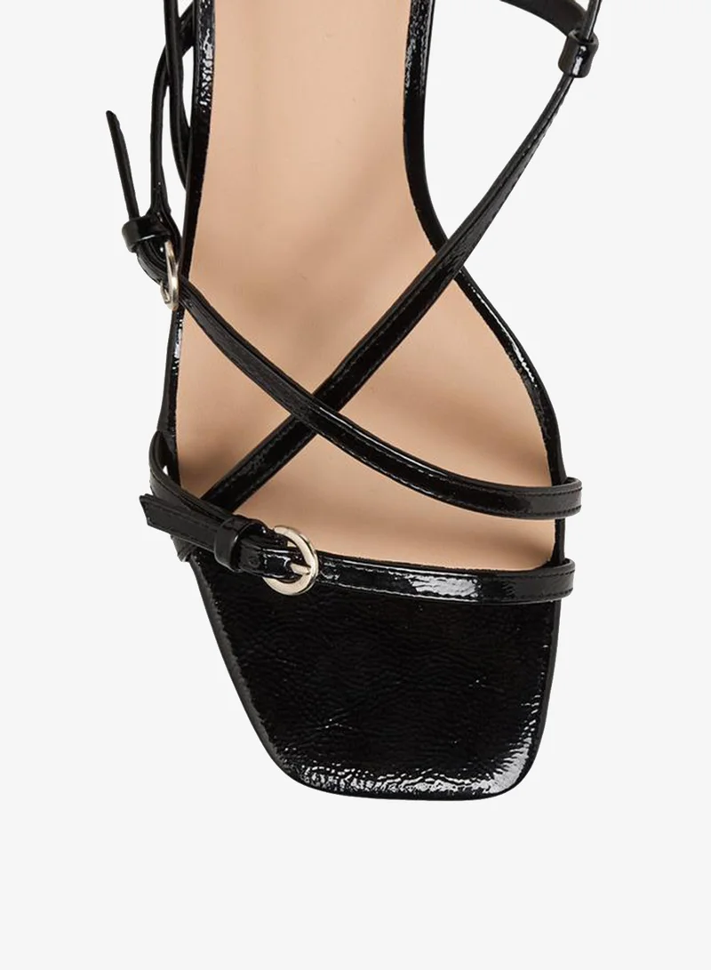 Flora Bella By Shoexpress BLACK Flora Bella Women Cross Strap Flared Heel Sandals for Women | Best Price UAE