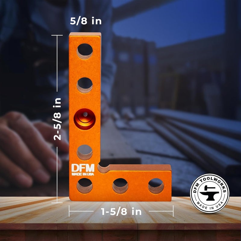 DFM Tool Works Small Square and Center Finder - Mini Square Tool with 11/32" Center Marking Hole Woodworking, Carpenter Engineering Square, Center Marking Tool, Made in USA - Orange - Image 2