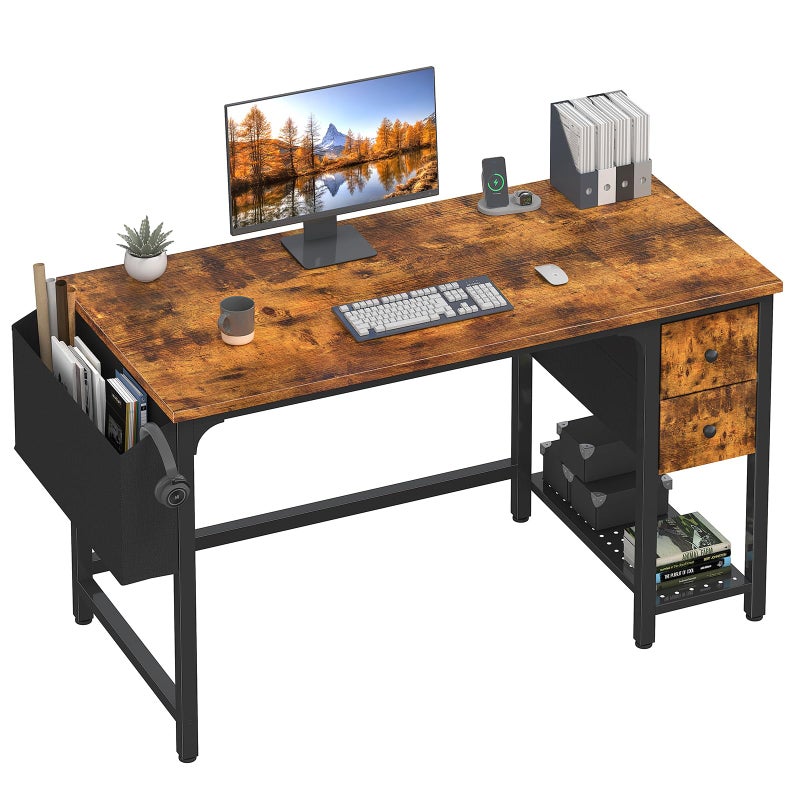 Lufeiya Computer Desk with Fabric Drawers 47 Inch Desk for Small Space Home Office Modern Simple Study Writing Table PC Desks for Bedroom Rustic Brown