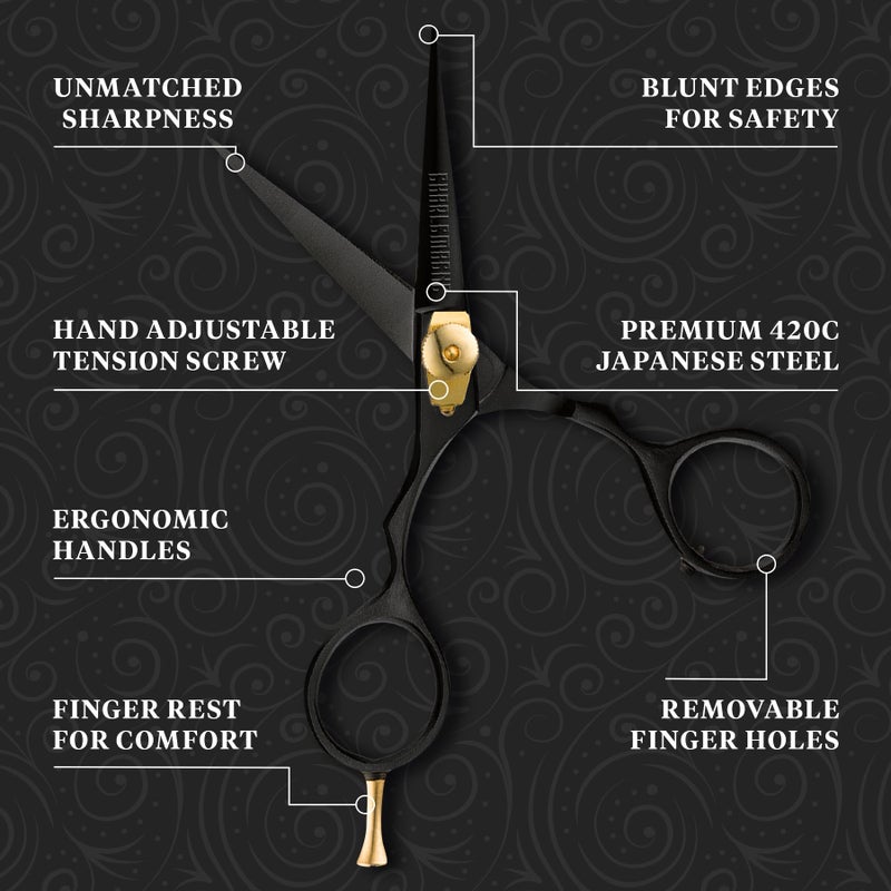 Charlemagne Hand-Forged Japanese Steel Beard & Mustache Scissors - 5.5in, Black - Precision Cutting & Beard Trimming Kit - Sharp Blades & Mustache Grooming Kit - Versatile Nose & Hair Scissors - Image 4