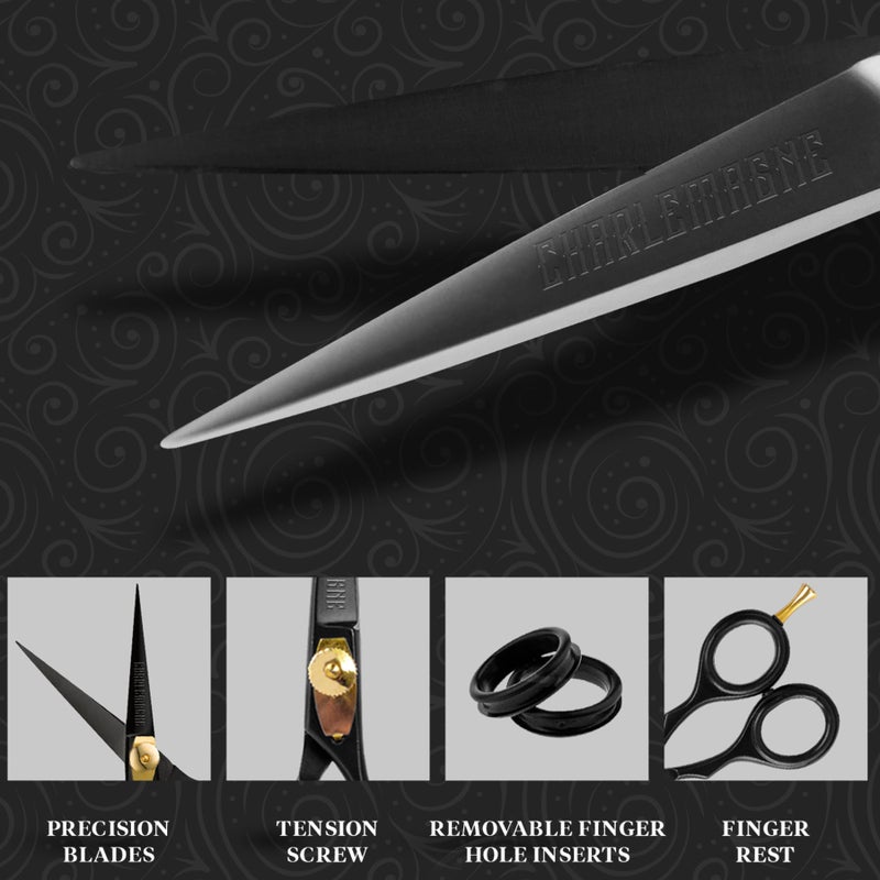 Charlemagne Hand-Forged Japanese Steel Beard & Mustache Scissors - 5.5in, Black - Precision Cutting & Beard Trimming Kit - Sharp Blades & Mustache Grooming Kit - Versatile Nose & Hair Scissors - Image 2