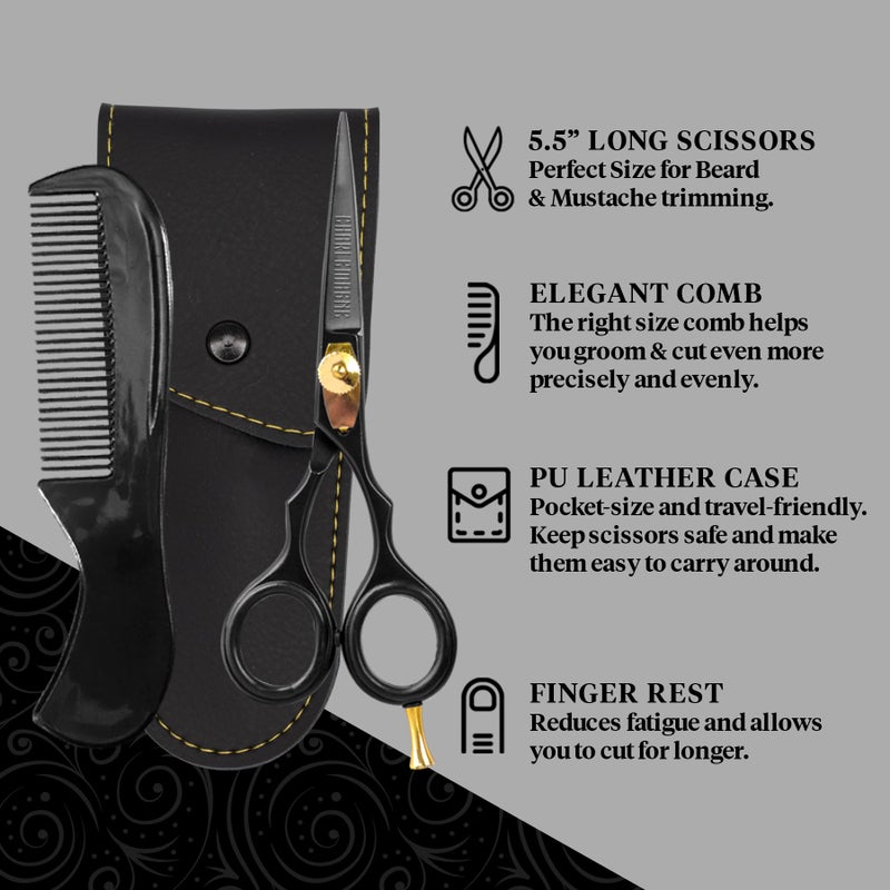Charlemagne Hand-Forged Japanese Steel Beard & Mustache Scissors - 5.5in, Black - Precision Cutting & Beard Trimming Kit - Sharp Blades & Mustache Grooming Kit - Versatile Nose & Hair Scissors - Image 5