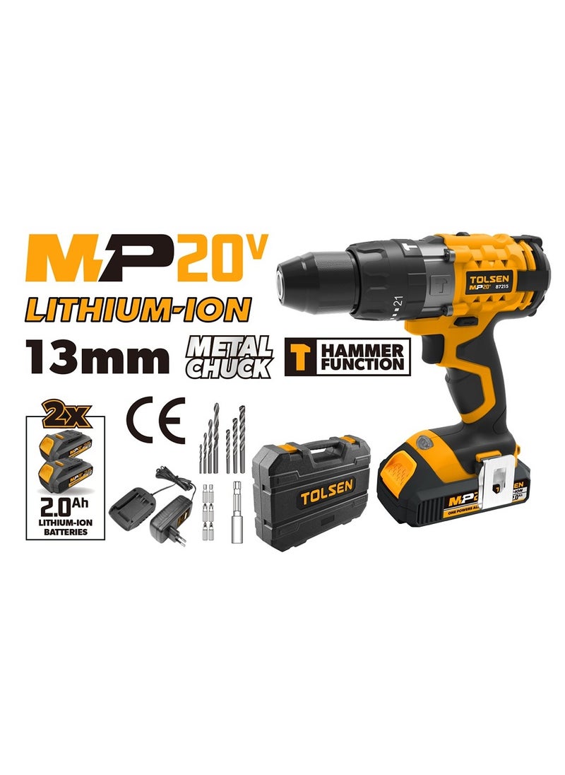 TOLSEN Tolsen 20V Cordless Impact Drill with 2 x 2.0Ah Batteries and Charger – 87215  - Image 1