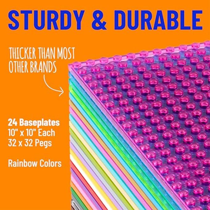 Strictly Briks Stackable Baseplates 24 Pack 10"x10", 32x32 Studs, Compatible with Lego for Building City Scenes, Foundabtion, Displays Bricks on Play Table, Rainbow - Image 5