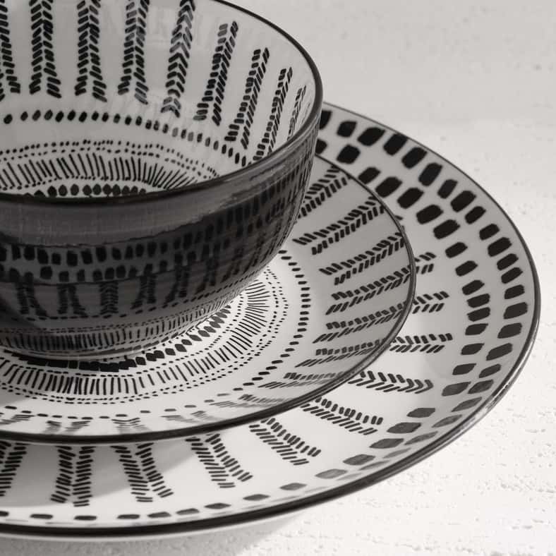 Pan Home طقم عشاء يورا الإثني 12 قطعة - أبيض وأسود - Image 2