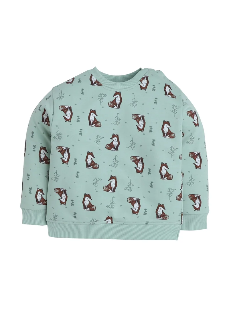 victor and jane Infant Boys Fox Print Fleece Tracksuit – Sage 2-Piece Set