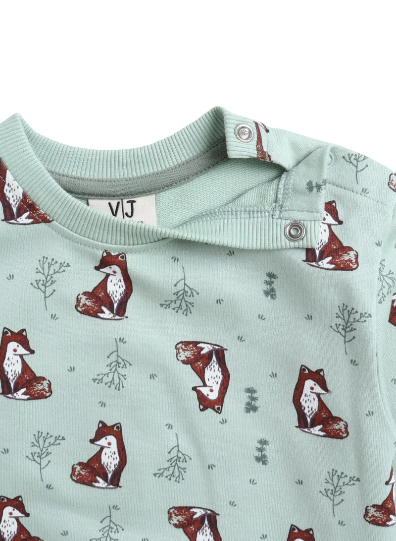 victor and jane Infant Boys Fox Print Fleece Tracksuit – Sage 2-Piece Set