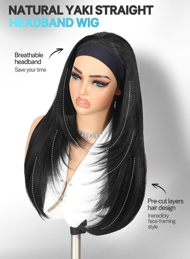 Quantum Love Headband Wig Layered Long Straight Half Wigs for Black Women Glueless Put and Go Synthetic Headband Wigs for Beginner Friendly (24inch Natural Black) - Image 3