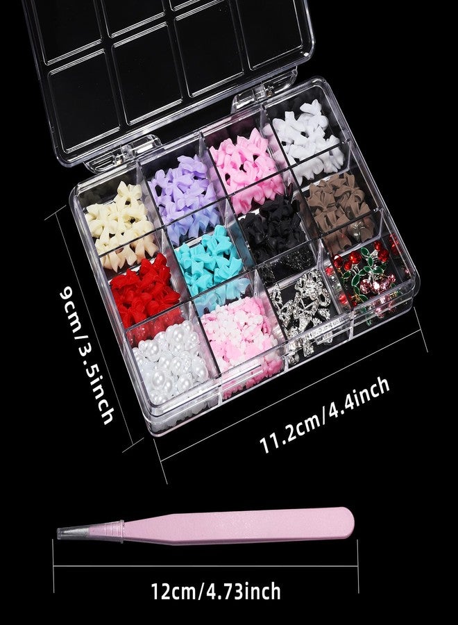 Uotey 3D Bows Nail Charms, Pink Color White Red Black Bows Flowers Pearls Nail Charms, Mixed Color Nail Charms Butterfly Cherry Alloy Silver Nail Art Gems Charms for Nail Art Decor Accessories DIY - Image 2
