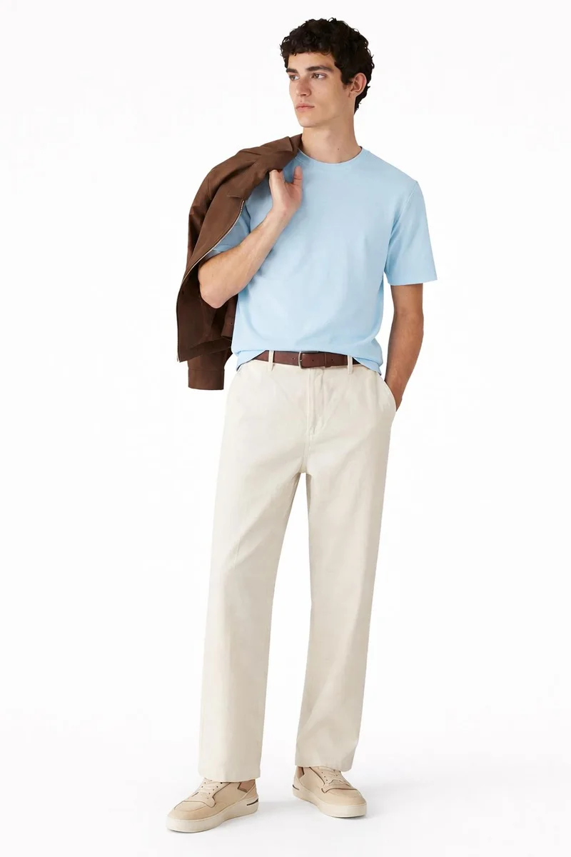 سنيتش Light Blue Solid Half Sleeve Slim Fit Casual T-Shirt