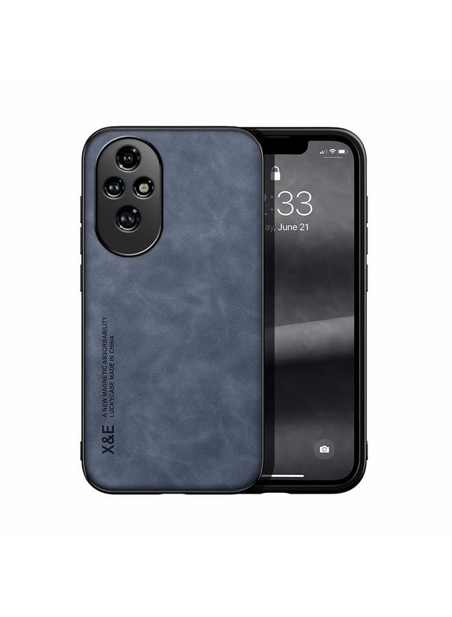 غطاء خلفي جلدي مغناطيسي لهاتف Honor 200 Pro (أزرق)