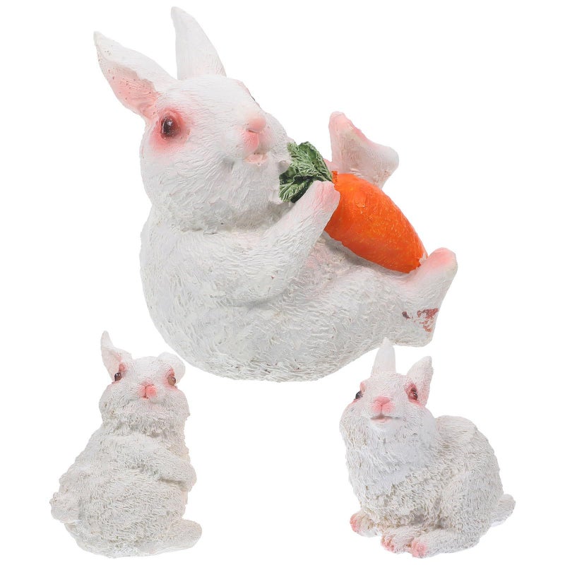 Resin Bunny Figurines Set of 3 for Garden Decor Carrot Design - Image 2