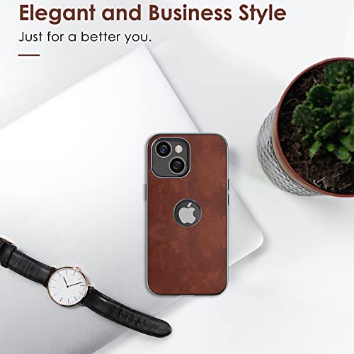 LOHASIC for iPhone 14 Plus Case Leather – Soft Classic Designer Cover with Logo Cutout, Slim Aesthetic Minimalist i Phone 14 Plus Case, Thin Elegant Cover para iPhone 14 Plus for Men Women - Brown - Image 3