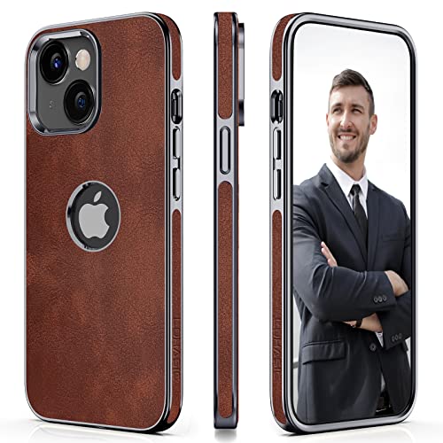LOHASIC for iPhone 14 Plus Case Leather – Soft Classic Designer Cover with Logo Cutout, Slim Aesthetic Minimalist i Phone 14 Plus Case, Thin Elegant Cover para iPhone 14 Plus for Men Women - Brown - Image 1