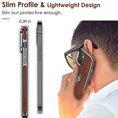 LOHASIC for iPhone 14 Plus Case Leather – Soft Classic Designer Cover with Logo Cutout, Slim Aesthetic Minimalist i Phone 14 Plus Case, Thin Elegant Cover para iPhone 14 Plus for Men Women - Brown - Image 5
