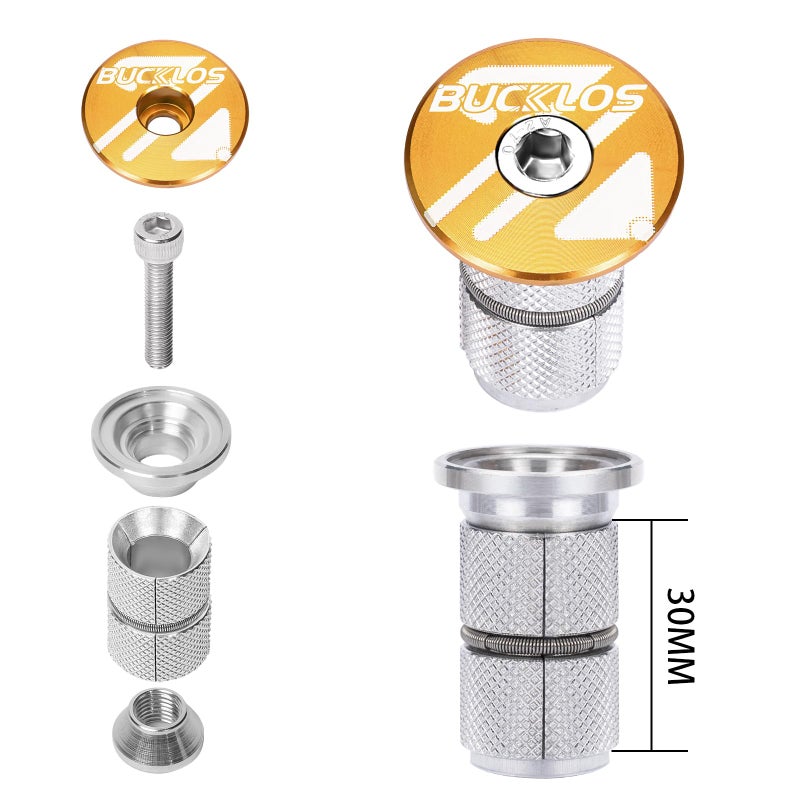 BUCKLOS Bicycle Headset Top Cap & Expander Plug, Aluminum Alloy/Carbon Fiber Fits 1-1/8" Fork Handlebar Stems, Headset Top Cap with Aluminum Screw-Orange - Image 3