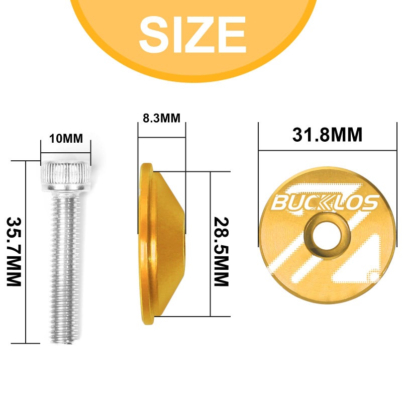 BUCKLOS Bicycle Headset Top Cap & Expander Plug, Aluminum Alloy/Carbon Fiber Fits 1-1/8" Fork Handlebar Stems, Headset Top Cap with Aluminum Screw-Orange - Image 2