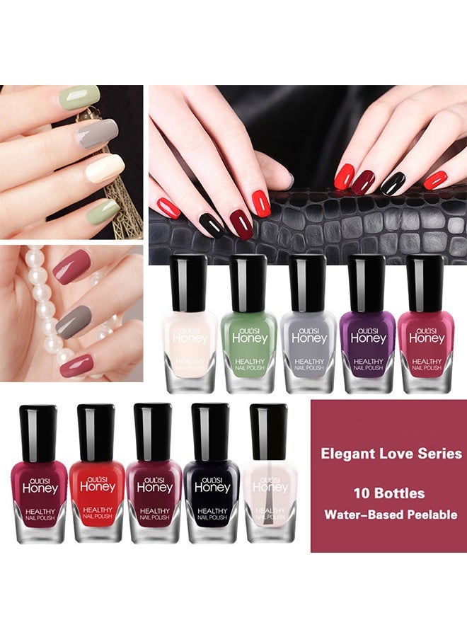 OULISI 10 Bottles Easy Peel Off Nail Polish Set, Non-Toxic Water Based Quick Dry Nail Polish Set Organic And All-Natural Nail Polish, Non Toxic Nail Polish Set, Easy Peel Off Fast Dry Nail Polish Set For Women And Girls - Image 2