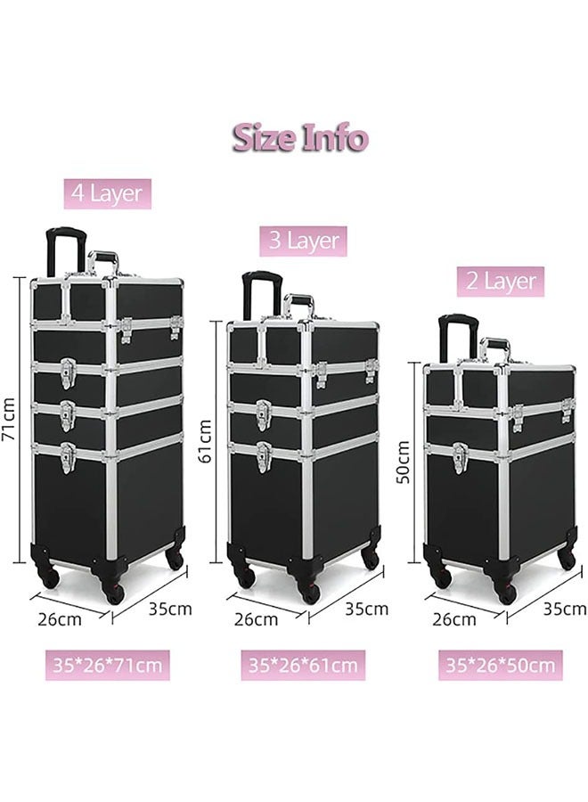 Professional Makeup Case, Rolling Makeup Trolley Case, Large Makeup Train Case, Portable Traveling Cosmetic Case, Lockable Jewelry Travel Cosmetic - Image 3