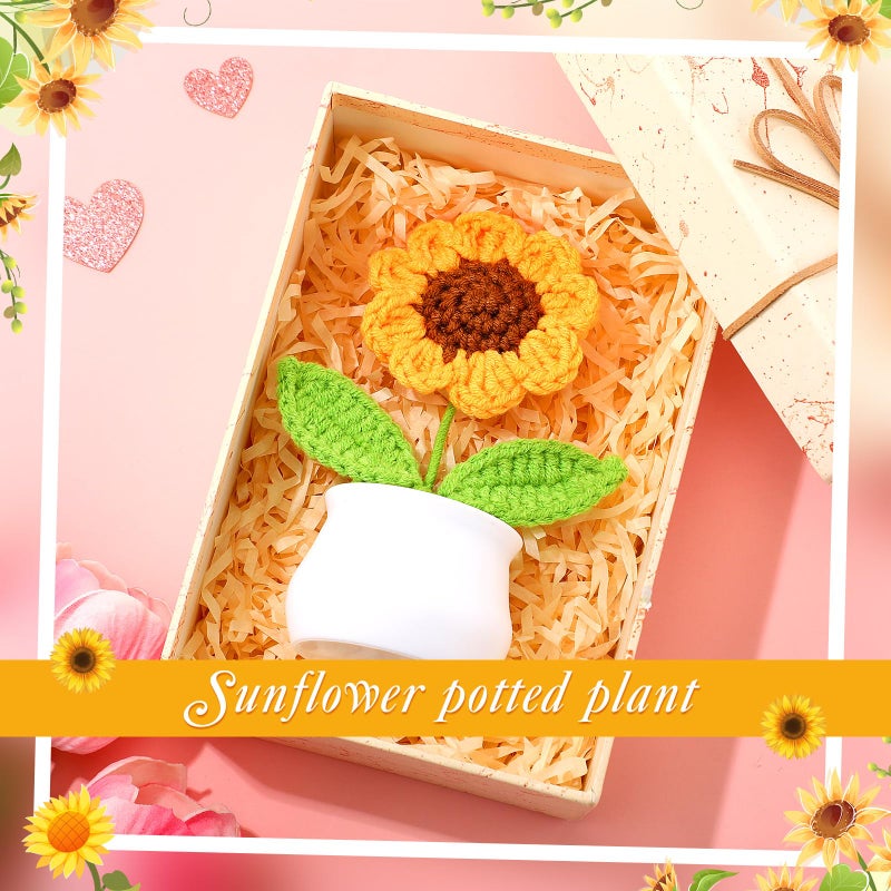 Soaoo 12 Sets Teacher Gifts Crochet Flowers with Thank You for Helping Me Grow Cards Appreciation Gifts for Teachers Coworkers Mentors Bosses Desk Decor(Sunflower) - Image 5
