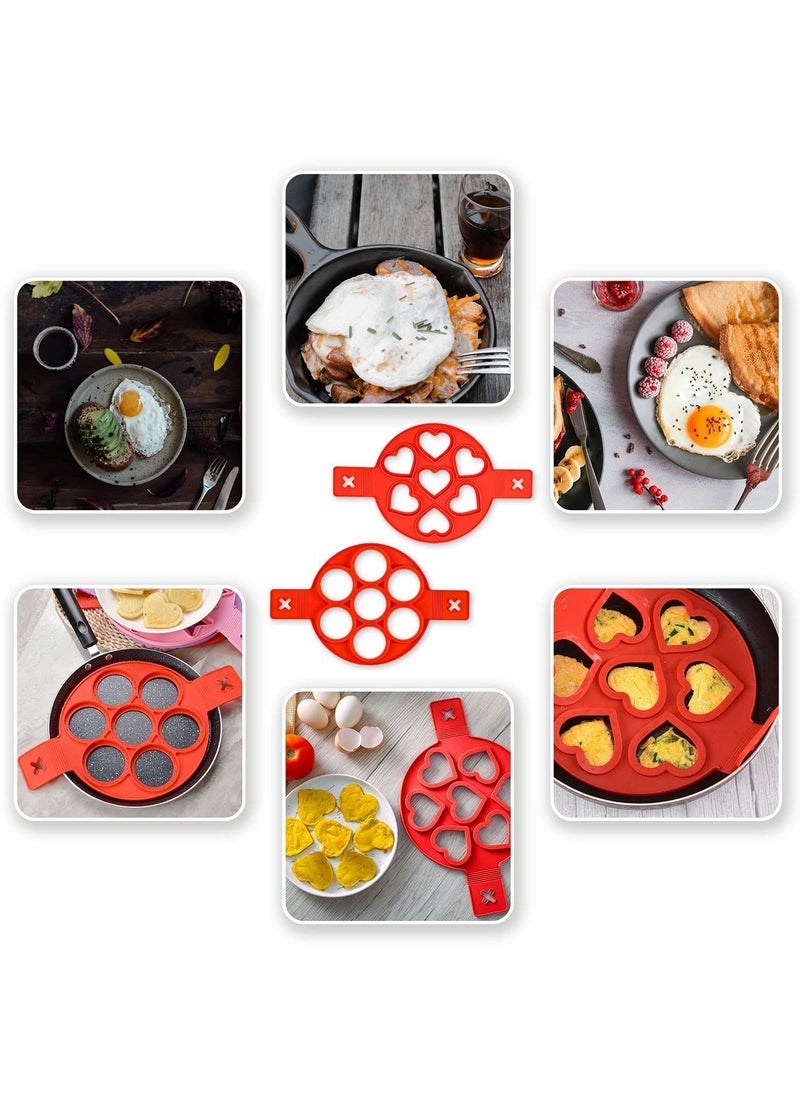 KASTWAVE - Pancake Mold Maker, Silicone Non-Stick Egg Ring, Baking Round and Heart-shape Omelette Mold 2 Pack - Image 1
