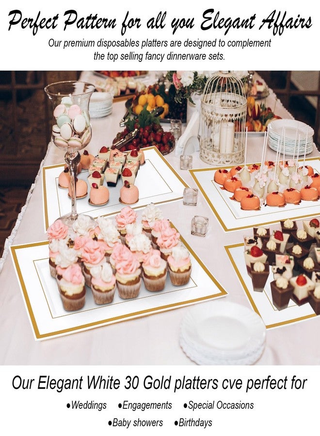 Uiifan مجموعة صواني تقديم بلاستيكية من Uiifan، 30 قطعة، لون أبيض وحواف ذهبية، مستطيلة الشكل، للاستخدام مرة واحدة، مثالية لعرض الحلويات والمأكولات في حفلات الزفاف وأعياد الميلاد، مقاس 8 × 13 بوصة. - Image 3