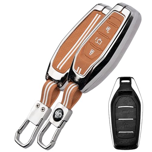 SHOPOFLUX Metal Key Cover Compatible with Mahindra XUV 500 Smart Key | Accessories (Brown Silicone) - Image 1