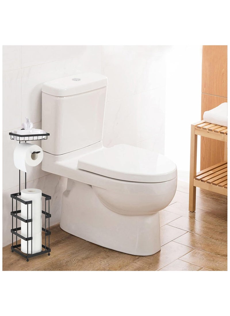Generic - Toilet Paper Roll Holder Stand for Large Rolls with Storage Tray   Free Standing Toilet Paper Dispenser and Storage Reserve - Image 1