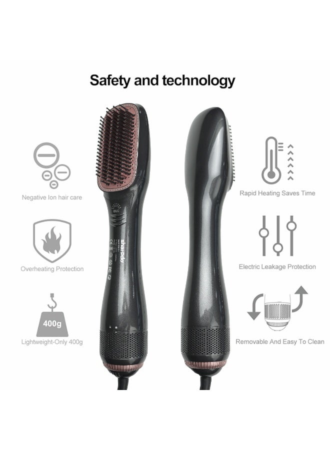 Sharpdo 3 In 1 Hair Dryer Brush & Straightener Brush, Professional Powerful Ceramic Tourmaline Ionic Hot Air Brush, 3 Heat/2 Speed Settings One Step Hair Dryer And Styler For All Hair Types (Black) - Image 5