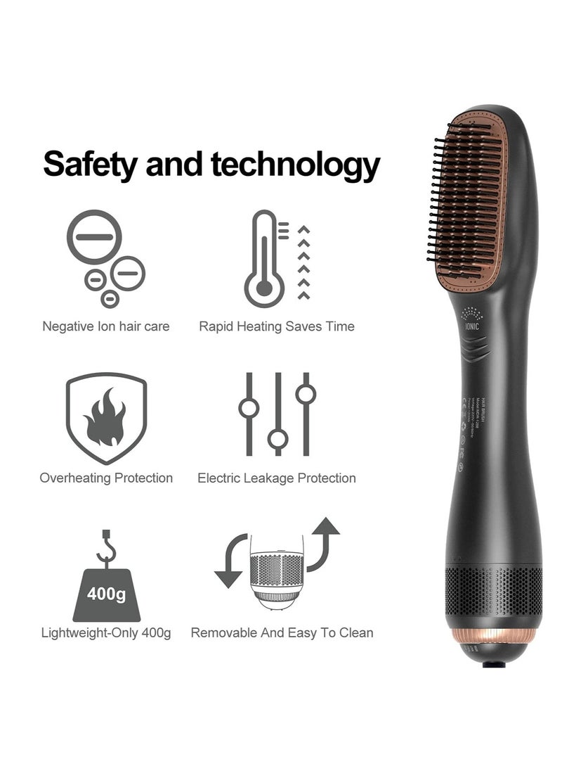Sharpdo - 3 In 1 Hair Dryer Brush & Straightener Brush, Professional Powerful Ceramic Tourmaline Ionic Hot Air Brush, 3 Heat/2 Speed Settings One Step Hair Dryer And Styler For All Hair Types (Black) - Image 1