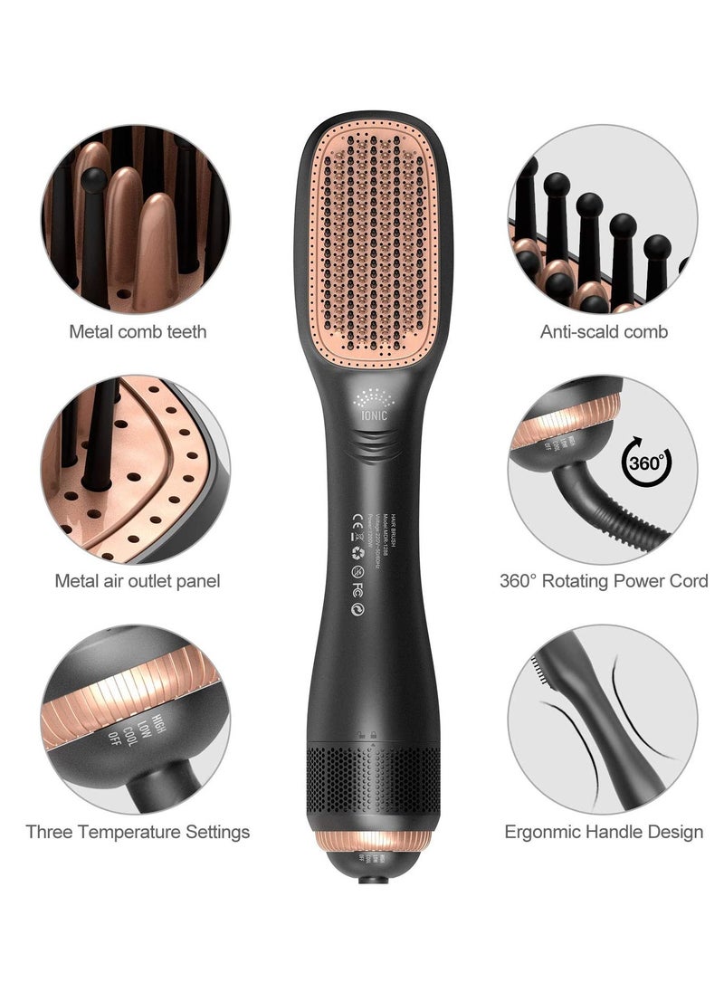 Sharpdo - 3 In 1 Hair Dryer Brush & Straightener Brush, Professional Powerful Ceramic Tourmaline Ionic Hot Air Brush, 3 Heat/2 Speed Settings One Step Hair Dryer And Styler For All Hair Types (Black) - Image 1