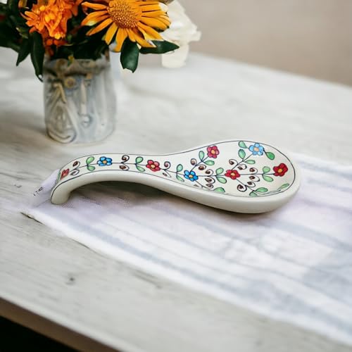 MALAIKAH Ceramic Spoon Rest – Multi-Colored Hand-Painted Floral Utensil Holders – Glazed, Heat-Resistant Spoon Tray for Stove Top, Kitchen Counter or Dining Table, Pack of 1 - Image 1