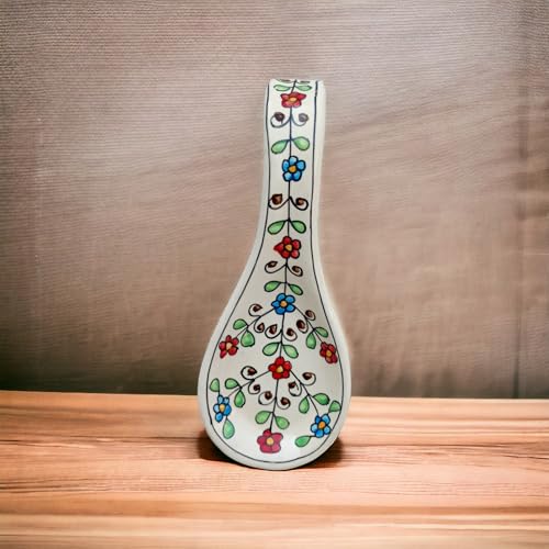 MALAIKAH Ceramic Spoon Rest – Multi-Colored Hand-Painted Floral Utensil Holders – Glazed, Heat-Resistant Spoon Tray for Stove Top, Kitchen Counter or Dining Table, Pack of 1 - Image 4