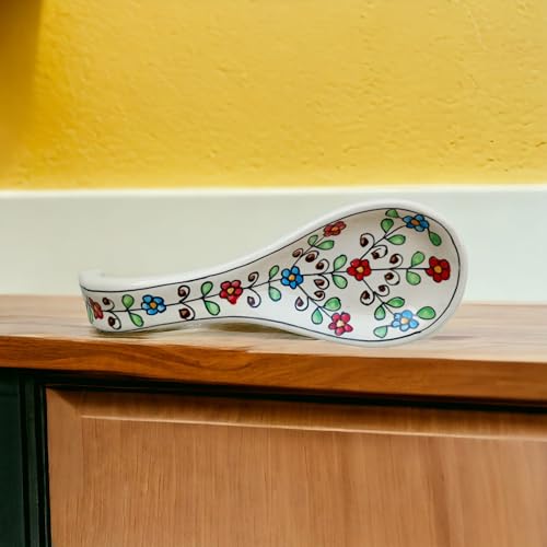 MALAIKAH Ceramic Spoon Rest – Multi-Colored Hand-Painted Floral Utensil Holders – Glazed, Heat-Resistant Spoon Tray for Stove Top, Kitchen Counter or Dining Table, Pack of 1 - Image 2